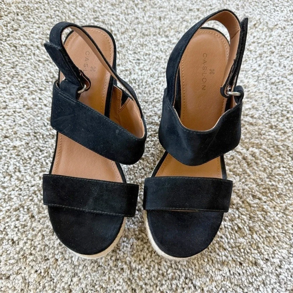 Caslon Jillien Black Suede Espadrille Wedge Sandals Womens Size 6 NEW Vacation
